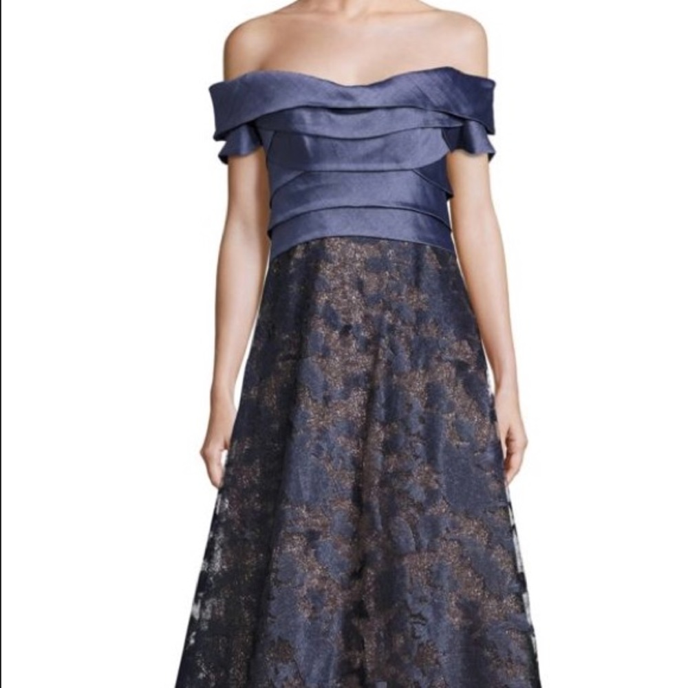 Metallic off-the shoulder gown